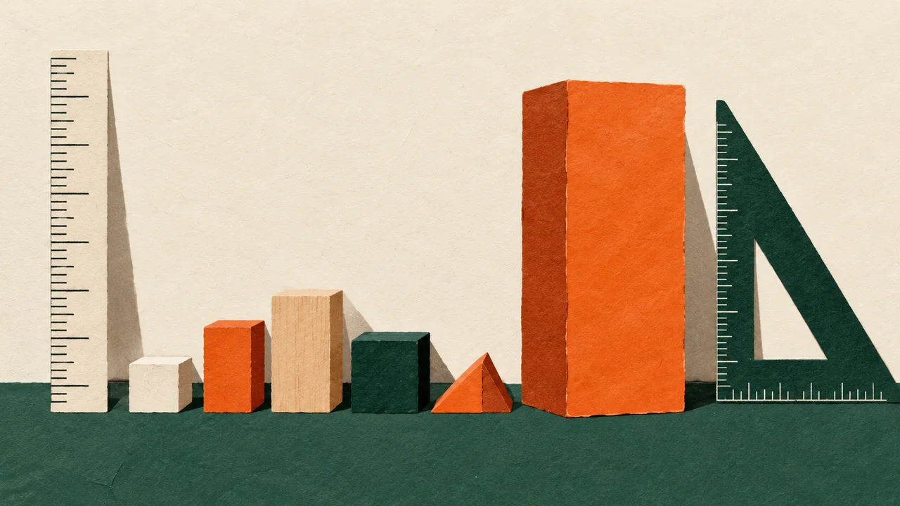 Dos reglas de medir y bloques de tamaños diferentes en un collage.